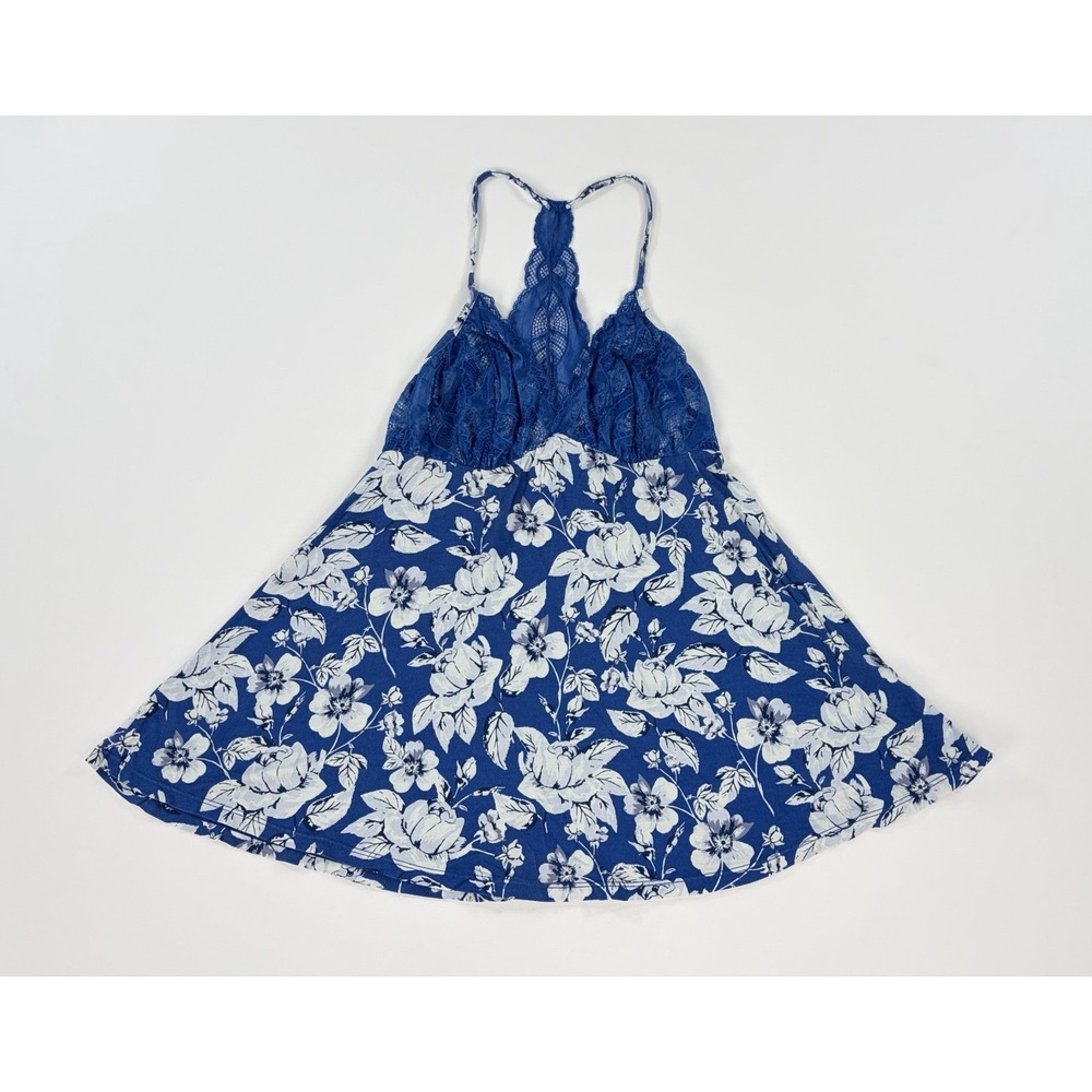 Jezebel Lace Babydoll Chemise Nightgown Racerback Stretch Blue Floral Women's M